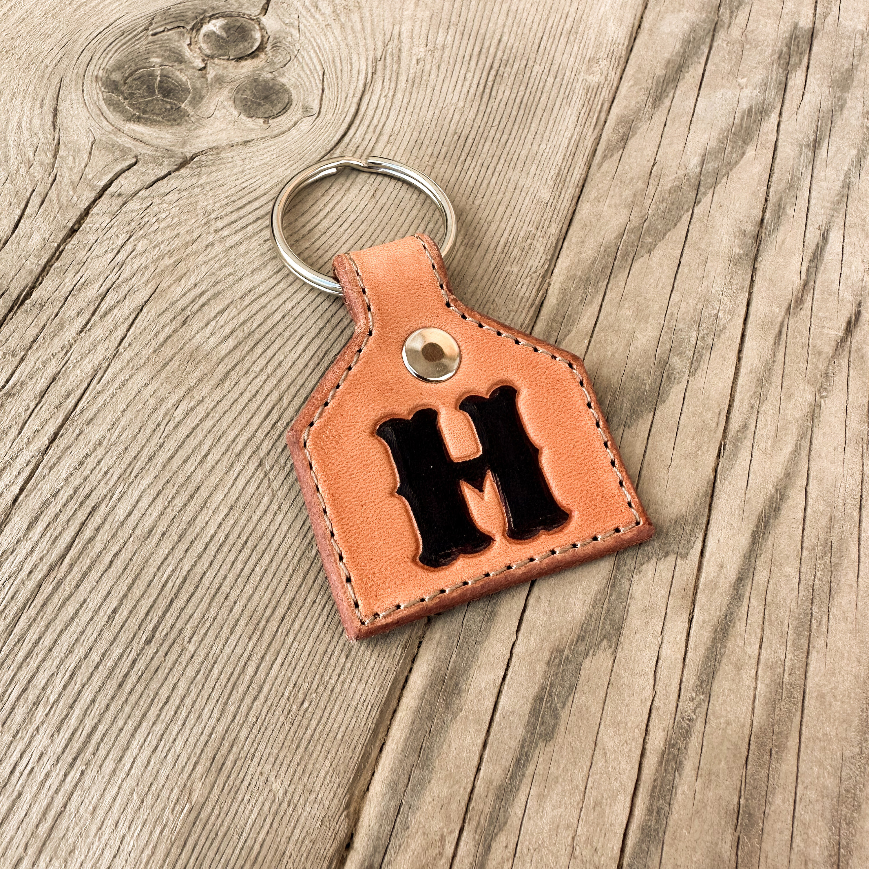 Customizable Leather Keychain W/ Letter - Stamped Custom Keychain ...