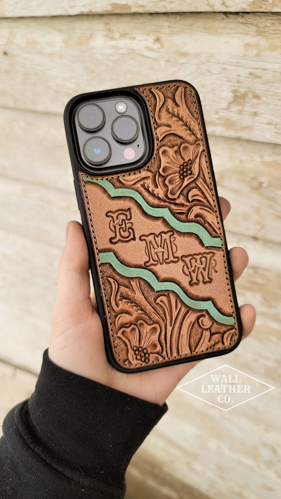 Floral Tooled Leather Western Phone Case With Initials - Etsy Floral Tooled Leather Western Phone Case With Initials - Etsy