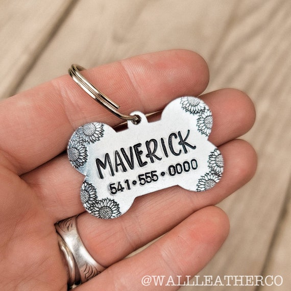 Sunflower Bone Pet ID Tag: Custom Country Western Dog Name Tag