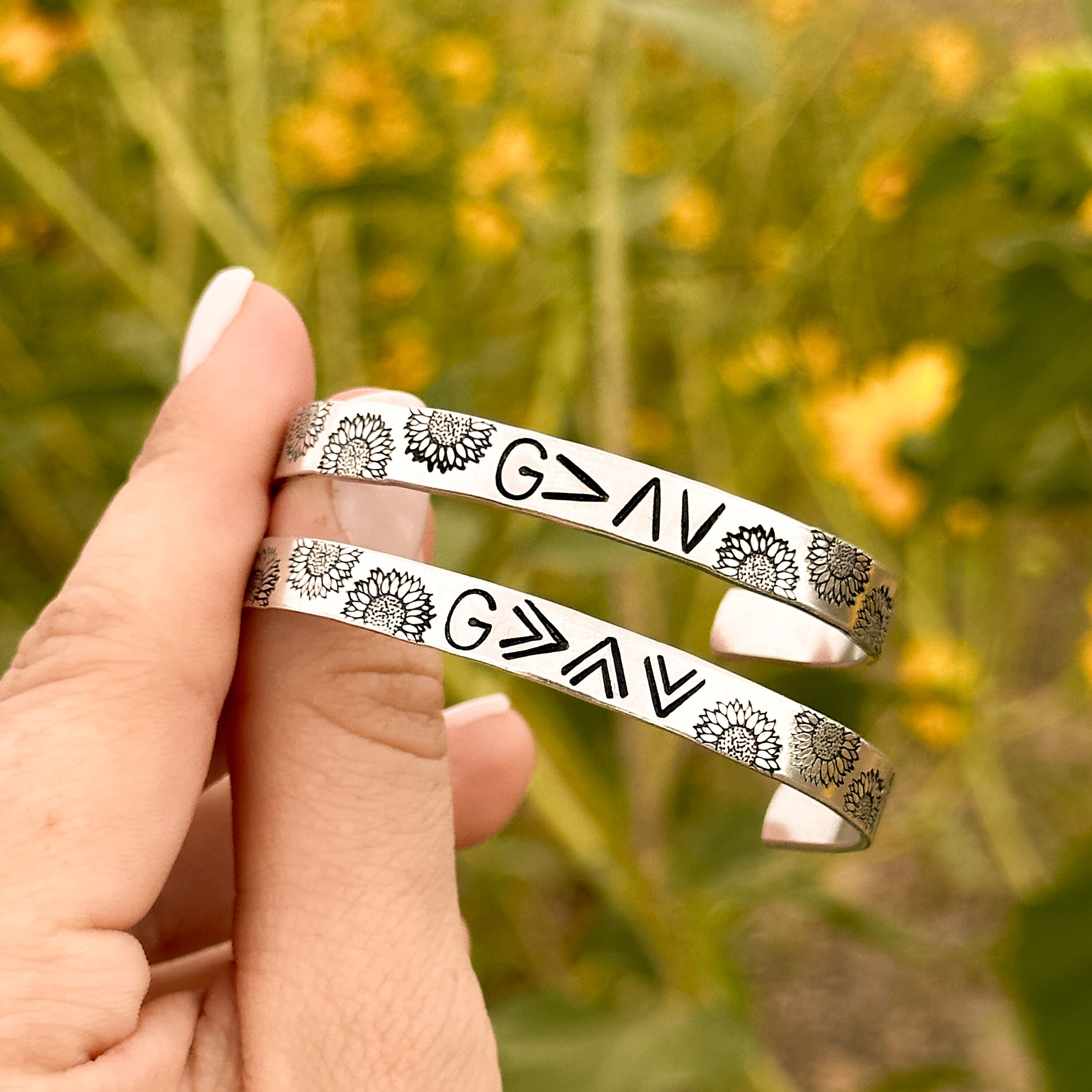 God is Greater than the Highs Lows Silver Aluminum Cuff Bracelet with Sunflowers Country Western Style Etsy