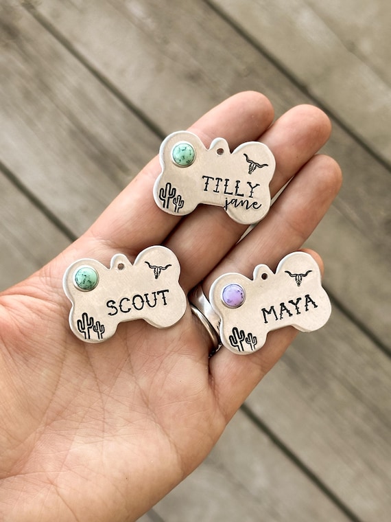Custom Turquoise Pet ID Tag: Cactus & Longhorn Western Ranch Dog Name Tag