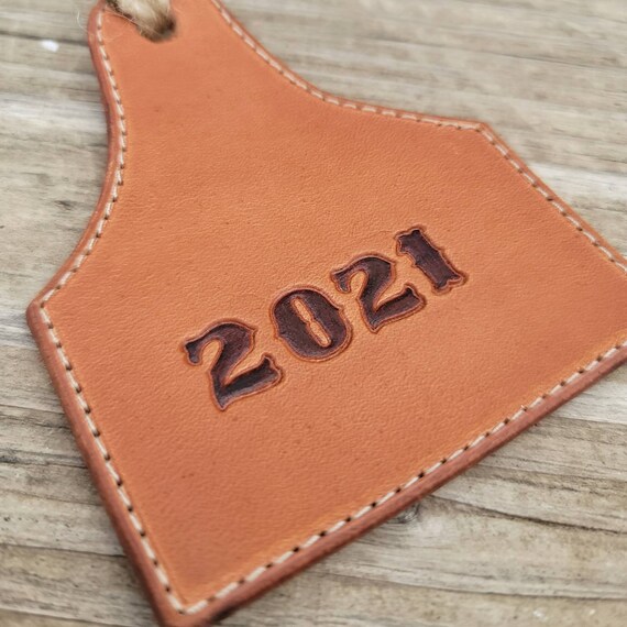 Handcrafted Laser Engraved Top Grain Leather Ear Tag Christmas