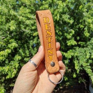 Customized Name Keychain - Leather Key Fob - Stamped Leather - Country Western Style
