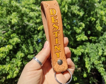 Customized Name Keychain - Leather Key Fob - Stamped Leather - Country Western Style