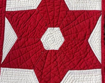 Quilt Squares Project Pieces Red and White 6 Point Star. Beautiful 10.5x12