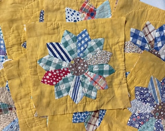 1930s Sunflower Quilt Square: Hand-Pieced Yellow Dahlia Project Piece