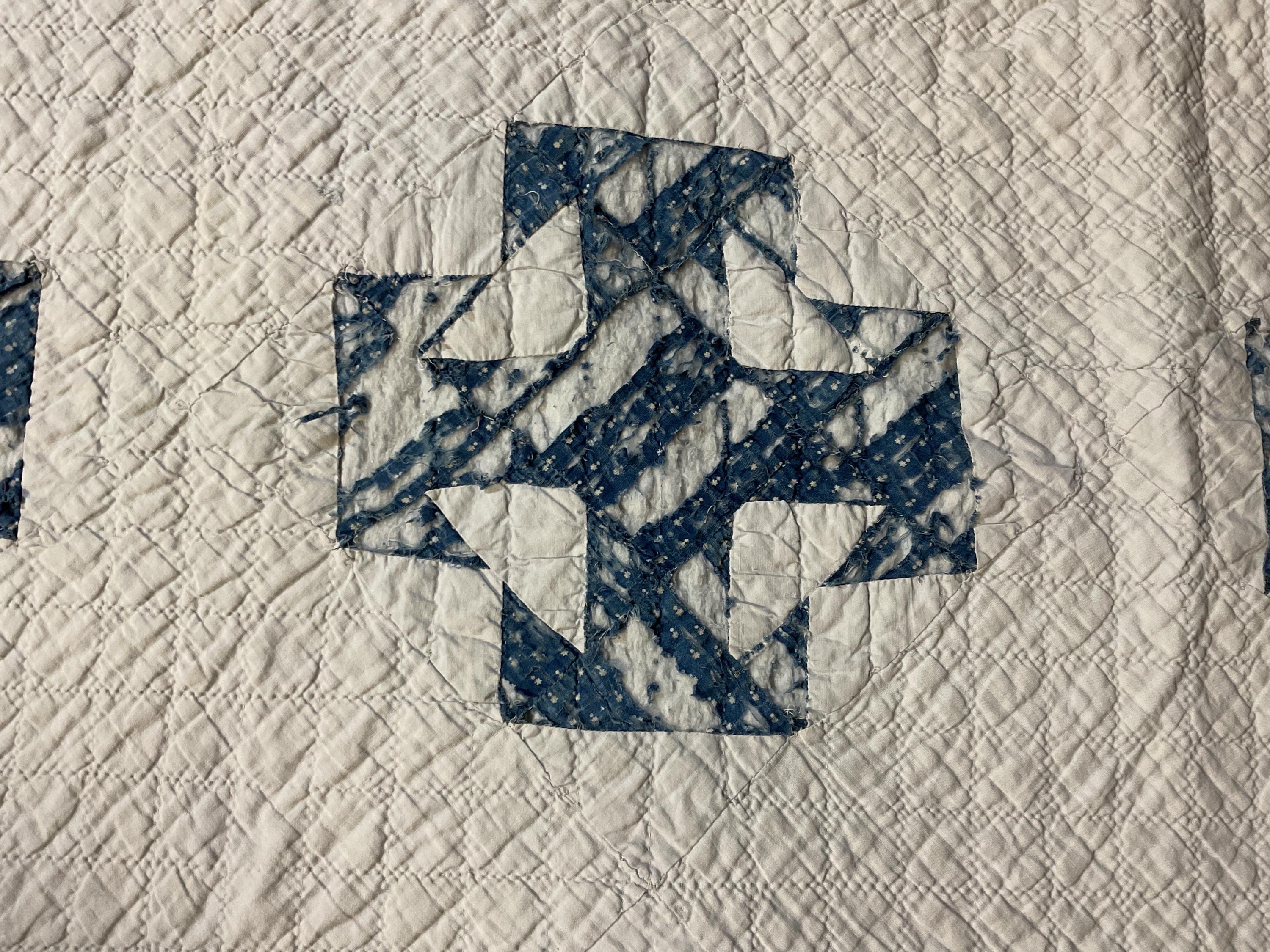 Quilt Squares 10x10 Tattered and Torn 1910 Blue and White Upcycle Save the Stitches T is For Temperance Quilt Pattern