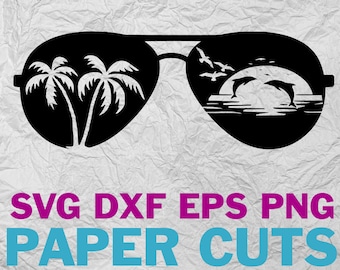 Beach Sun Glasses - Sunset - Palm Trees - Digital Download - svg dxf png eps