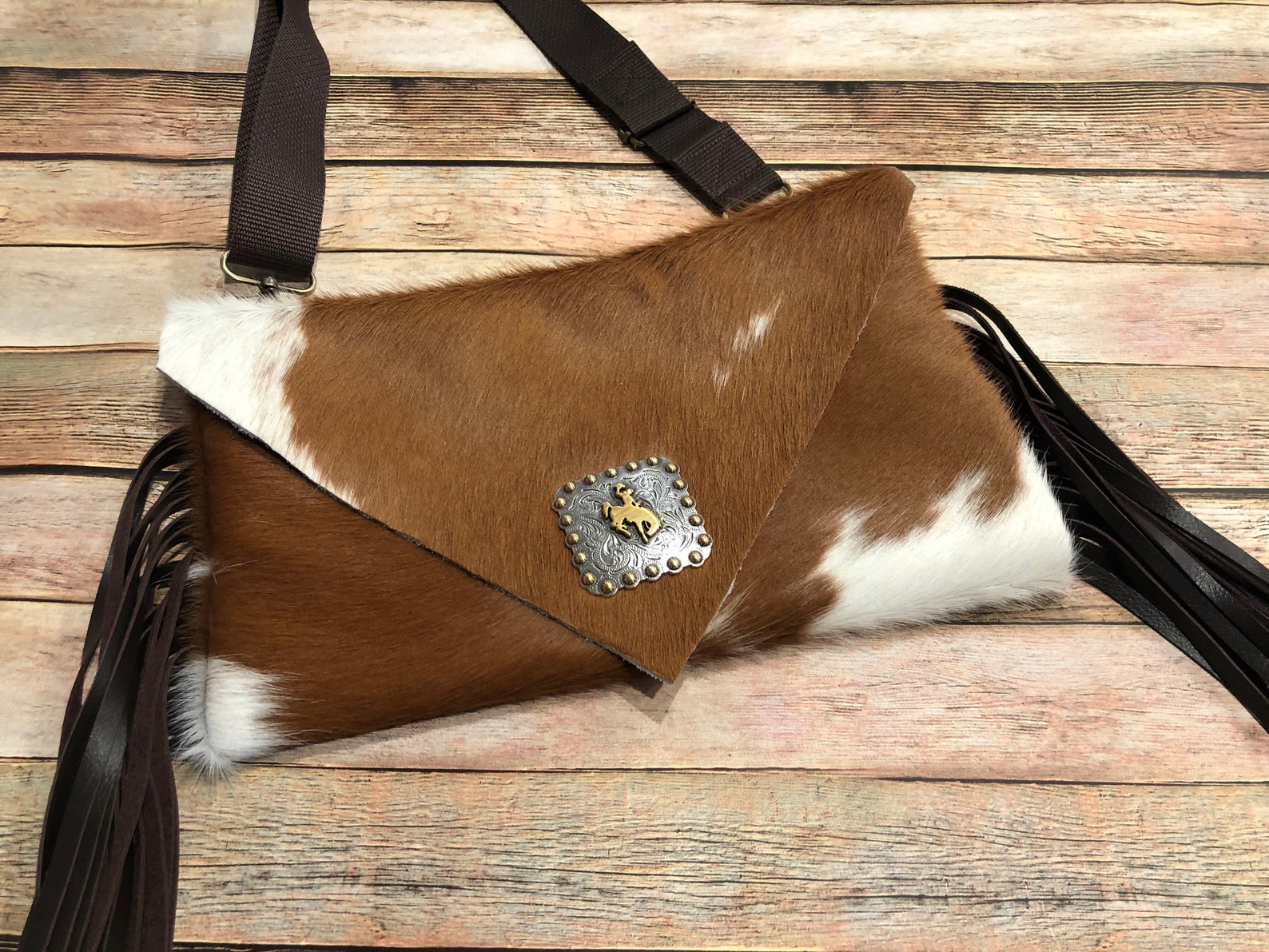 Cowhide crossbody purse leather fringe purse boho bag Etsy