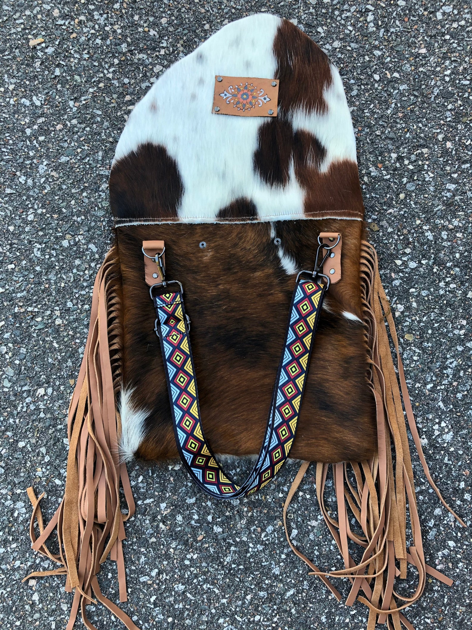 Cow hide crossbody purse with fringe boho bag leather fringe Etsy