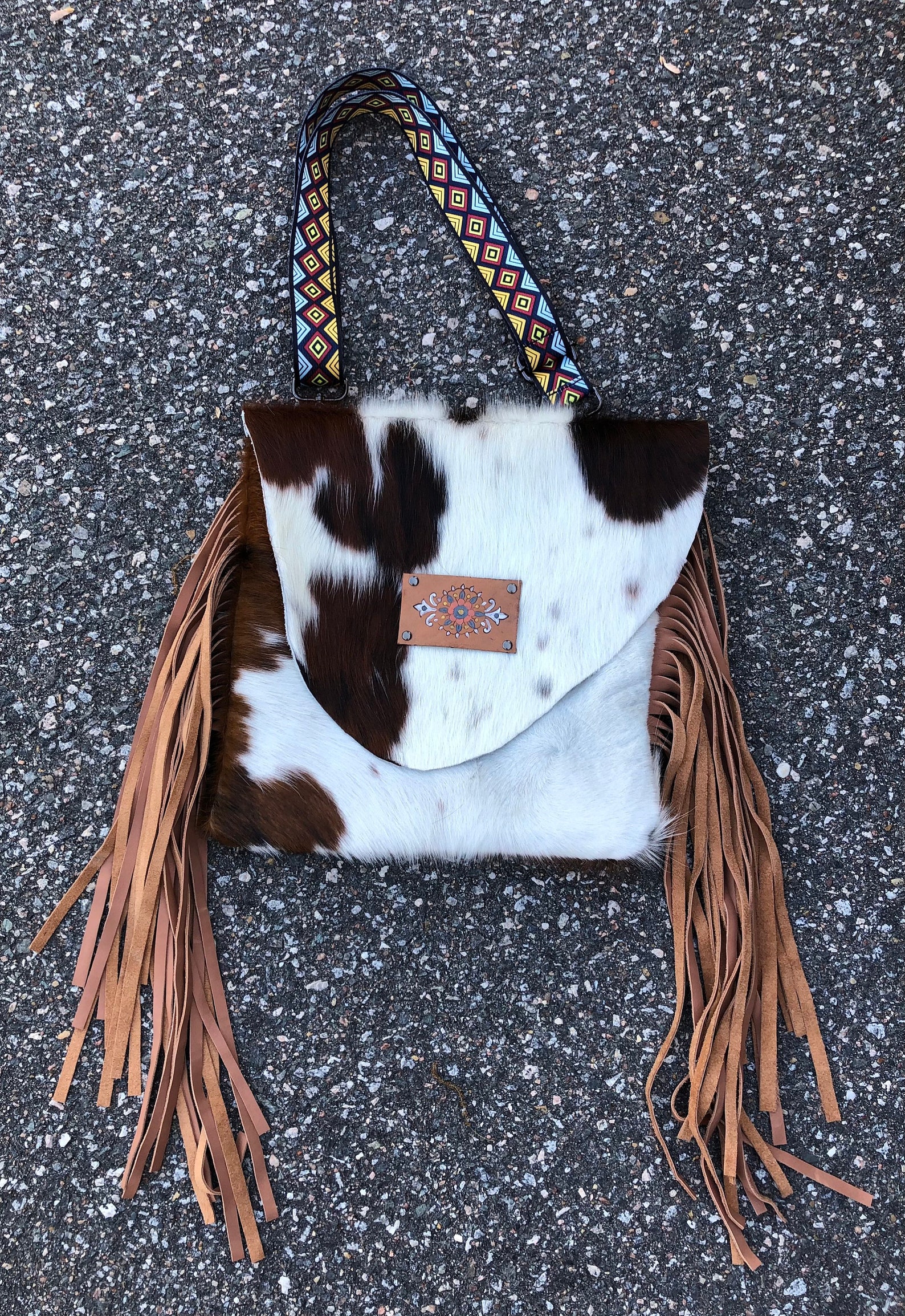 Cow hide crossbody purse with fringe boho bag leather fringe Etsy