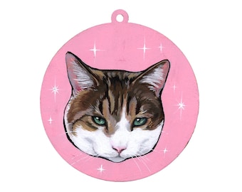 Custom Hand-painted Pet Portrait on Round Wood Ornament