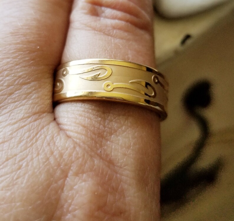 Ring wedding band men/'s fishing theme