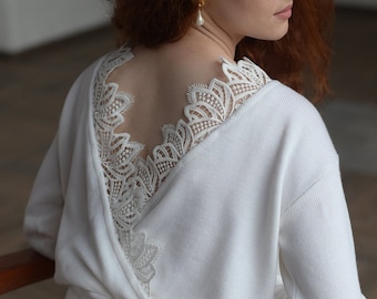 Bridal white sweater, Knit wedding sweater, Cover for bride, Bridal ivory coat, Wool knit wrap, Bridal separates ivory pullover
