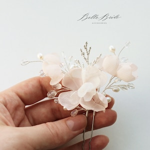 Flowers fabric pin, Chiffon floral blush hair pin, Blossom bridal hair accessories, Organza bridal headpiece,The princess bride hairpin,