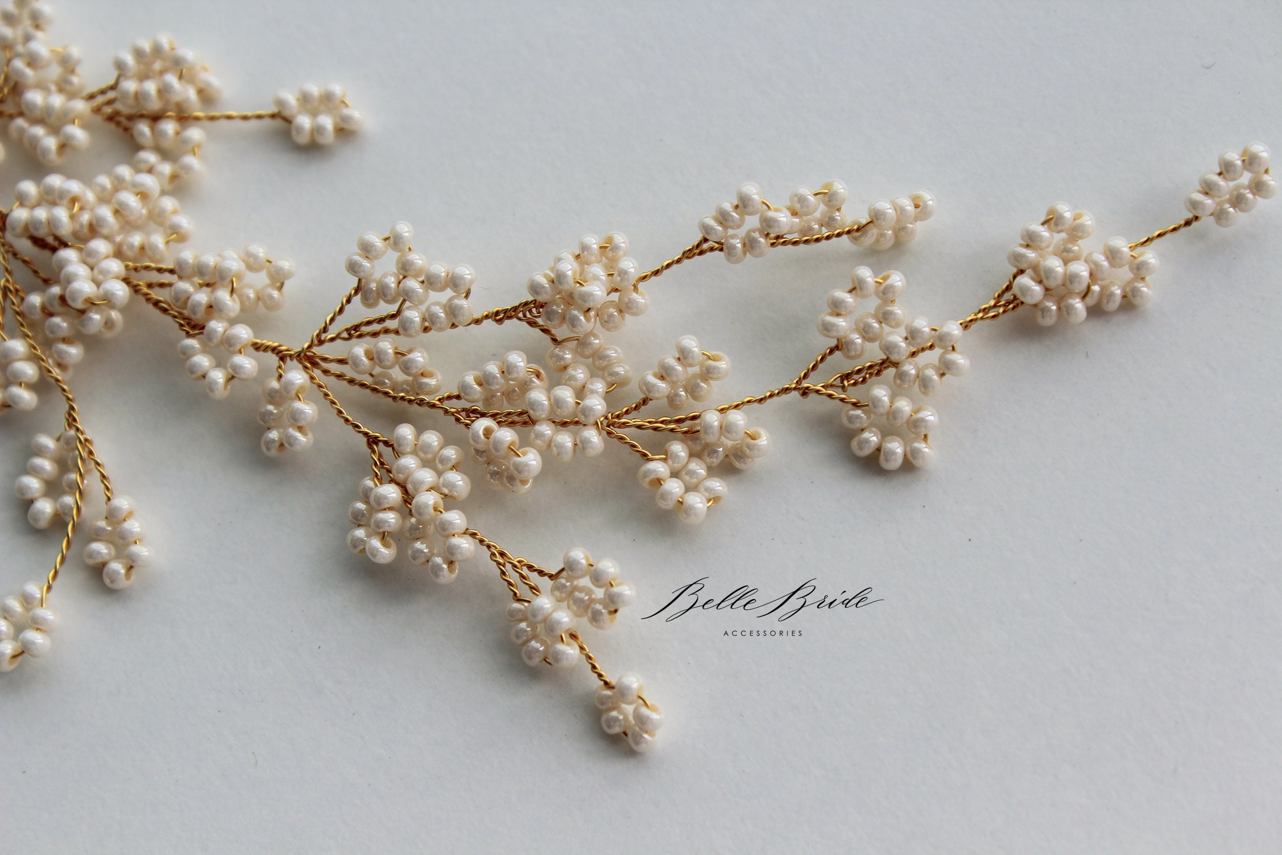 Gold Beaded Hair Vine Rustic Bridal Beaded Hair Piece Etsy