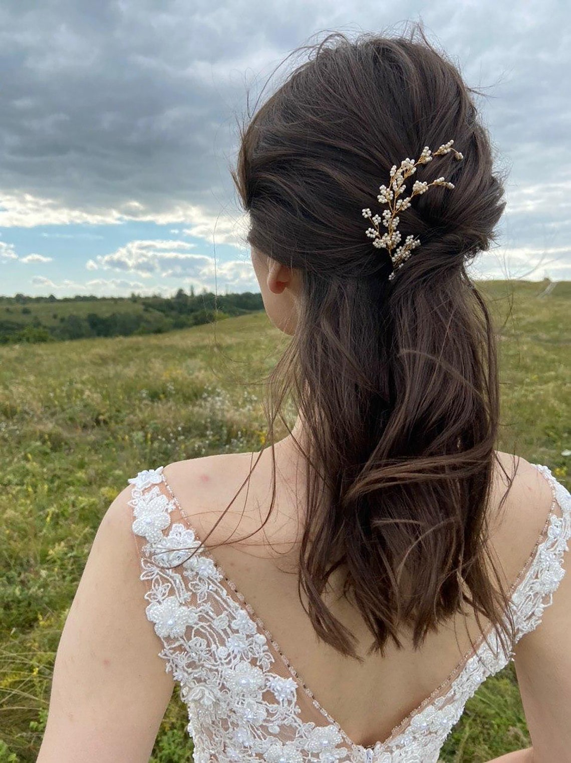 Gold Beaded Hair Vine Rustic Bridal Beaded Hair Piece Etsy