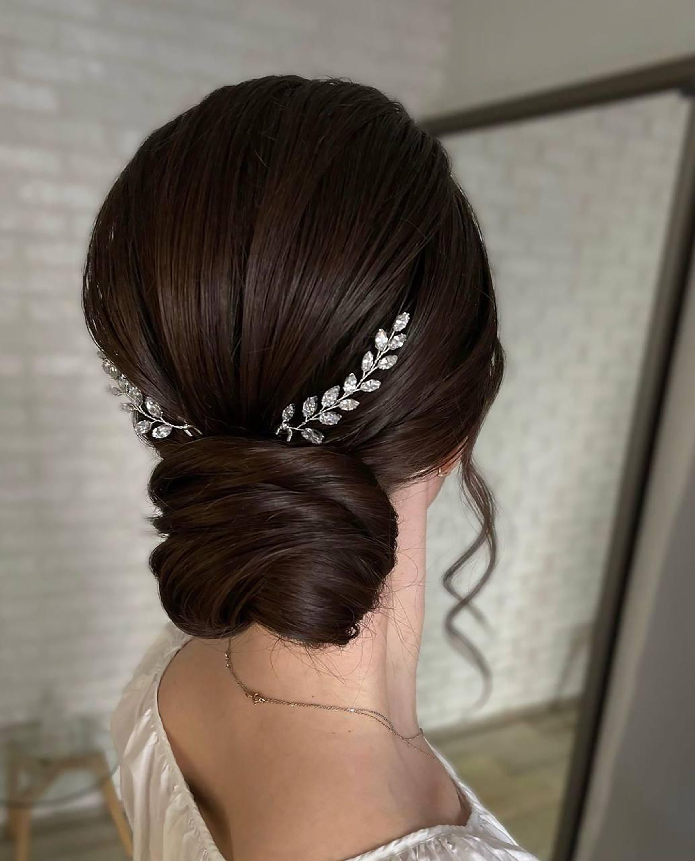 Small Hair Pins, Leaf Hair Pins, Bridesmaids Hair Pins, Rhinestone