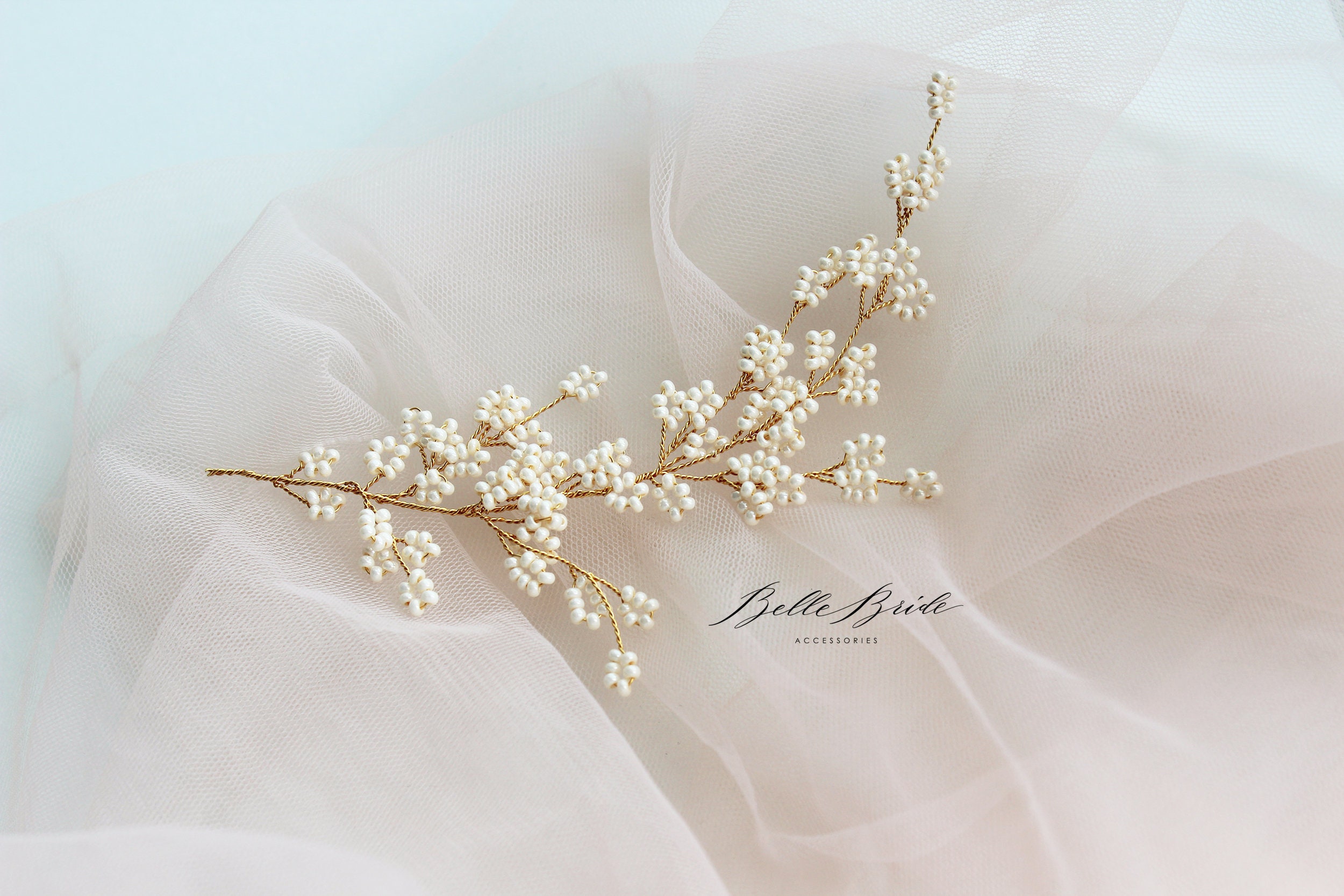 Gold Beaded Hair Vine Rustic Bridal Beaded Hair Piece Etsy