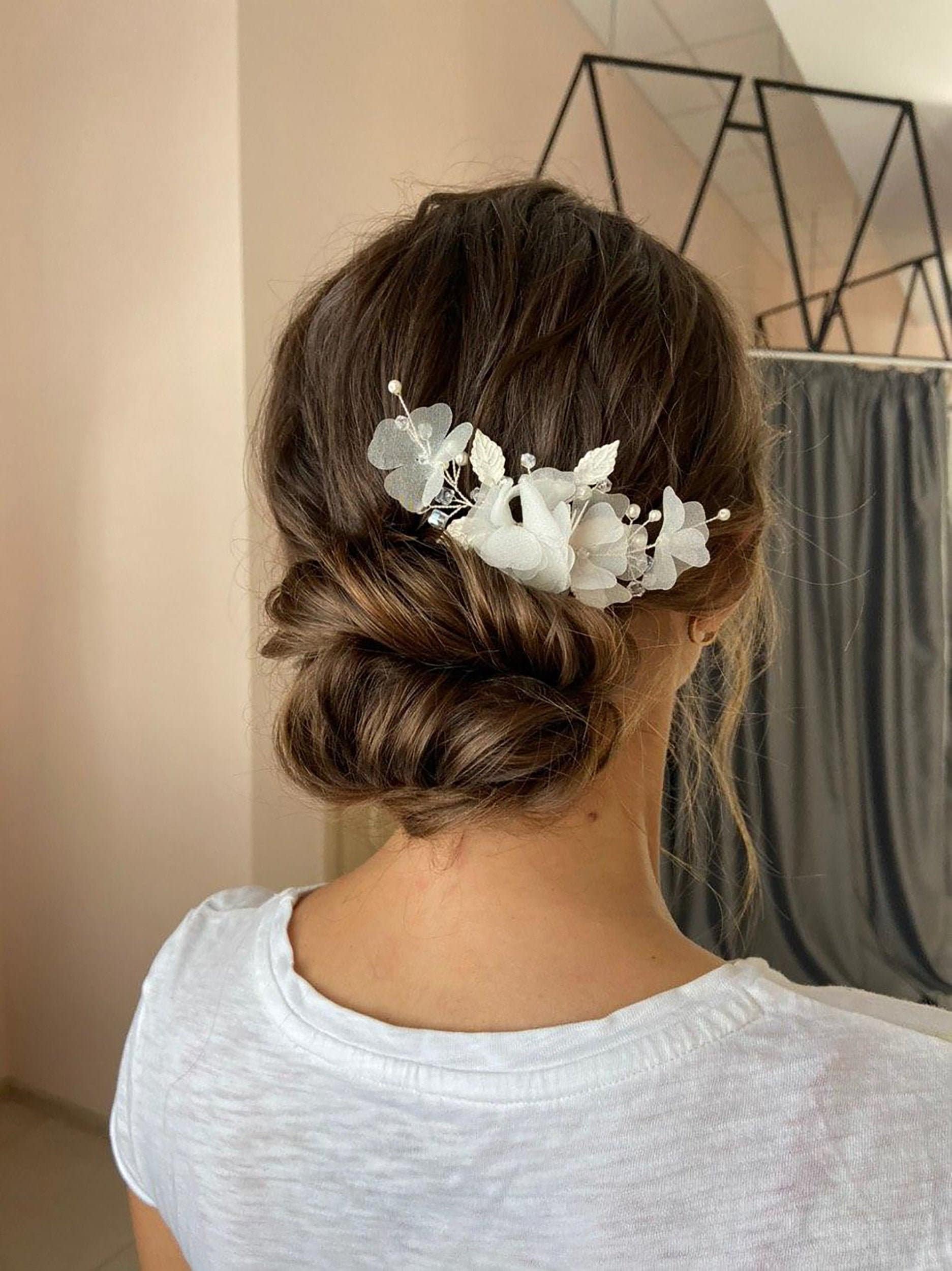White Silk Chiffon Bridal Flower Hair Piece, Floral Wedding  display picture 1