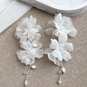 Floral Chiffon Statement Earrings - Long Tassel Drop Dangle Earrings For Women