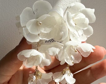 Fabric flower earrings for bride, Boho blooms flower earrings, Chiffon botanical silk earring