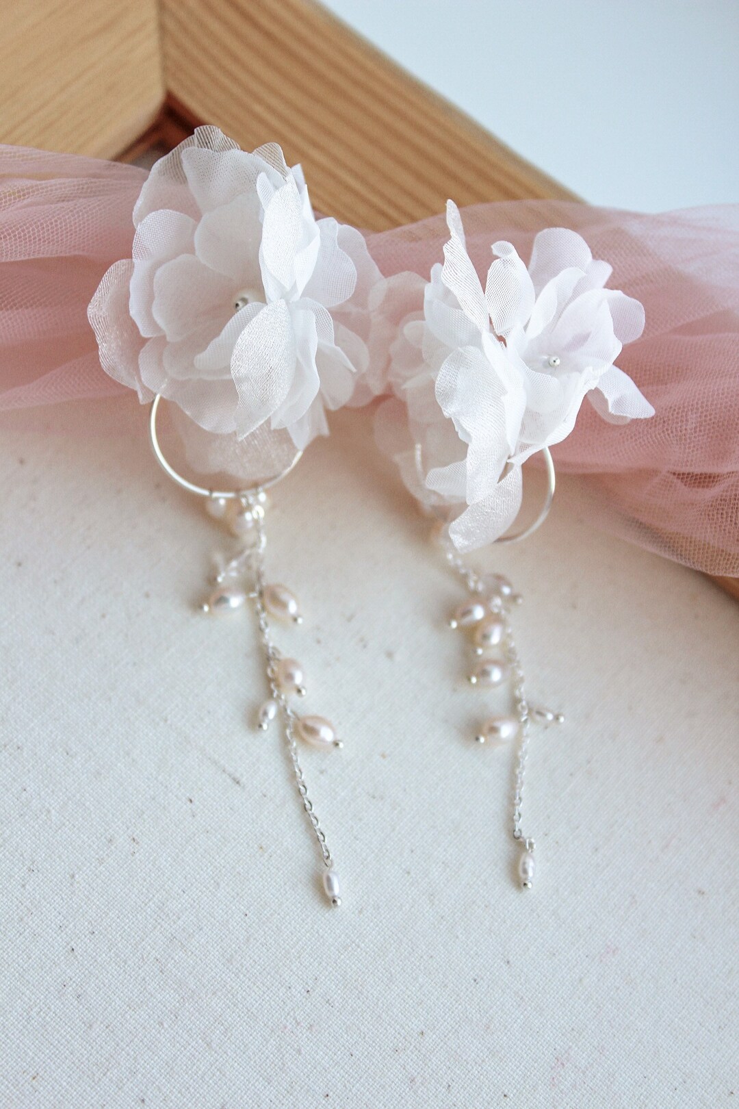 Fabric Flower Earrings for Bride, Boho Romantic Flower Earrings