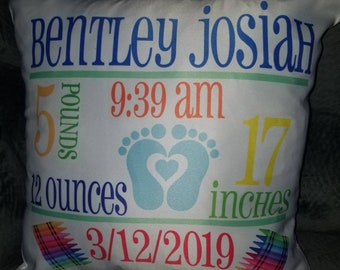 Personalized baby stat pillows, baby birth stat pillow, custom baby stat cover, baby name with nusery pillow