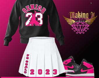 Senior Szn Set; Custom Senior Sweatshirt; Senior Skirt Set; Senior Sweatshirt and Skirt, Grad Szn 23, Custom grad gifts, graduation shirt