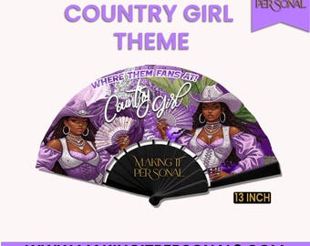 Country Girl Purple clack fan, custom clack fan, wedding, anniversaries, graduation, trail ride clack fans, outdoor event foldable clack fan