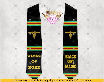 Custom Black Girl Magic Kente Graduation Stole, Custom All over graduation stole, Picture graduation stole, Grad Szn 2022, grad 2022,