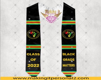 Custom Black Grad Matters Kente Graduation Stole, Custom All over graduation stole, Picture graduation stole, Grad Szn 2022, grad 2022,