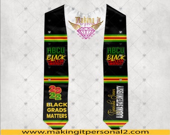 Custom Black Grad Matters HBCU Kente Graduation Stole, Custom All over graduation stole, Picture graduation stole, Grad Szn 2022, grad 2022,