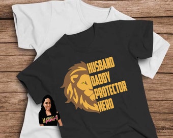 Esposo papá protector héroe camisa papá camisa padre camisa nuevo papá regalo regalo para marido camiseta padre día nuevo papá camisa de león camisa