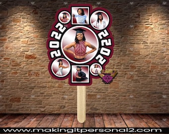 Personalized stick fans, Customized 9 inch Graduation fans, Church Fans, Sorority Fans, Memorial Fans, Foldable Fans, Big Head fans,