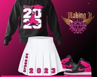 Senior Szn Set; Custom Senior Sweatshirt; Senior Skirt Set; Senior Sweatshirt and Skirt, Grad Szn 23, Custom grad gifts, graduation shirt