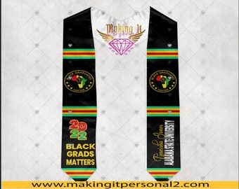 Custom Black Grad Matters Kente Graduation Stole, Custom All over graduation stole, Picture graduation stole, Grad Szn 2022, grad 2022,