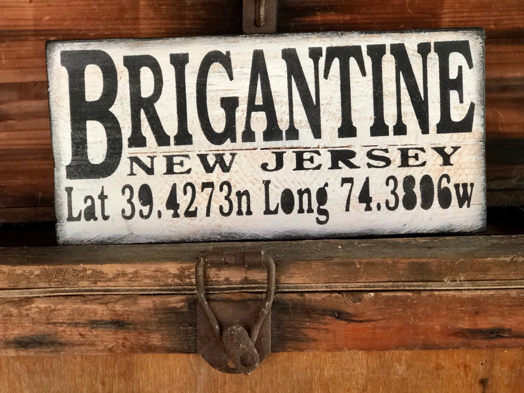 Brigantine New Jersey GPS Latitude Longitude Town Sign Beach Etsy 