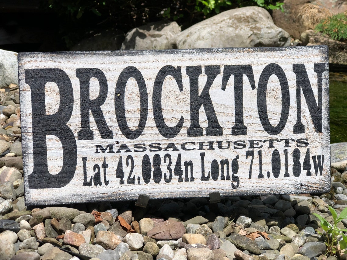 Brockton Massachusetts Sign Latitude Longitude Sign GPS Etsy