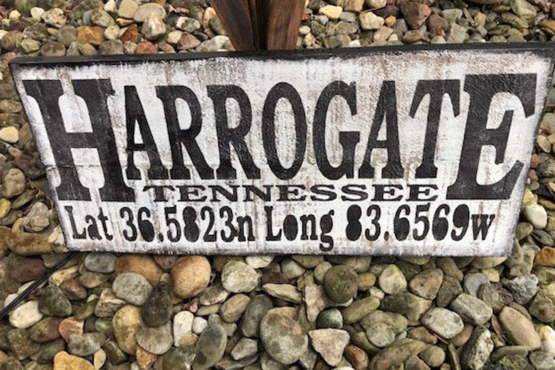Harrogate Tennessee Sign, Town GPS Sign, Latitude Longitude Sign