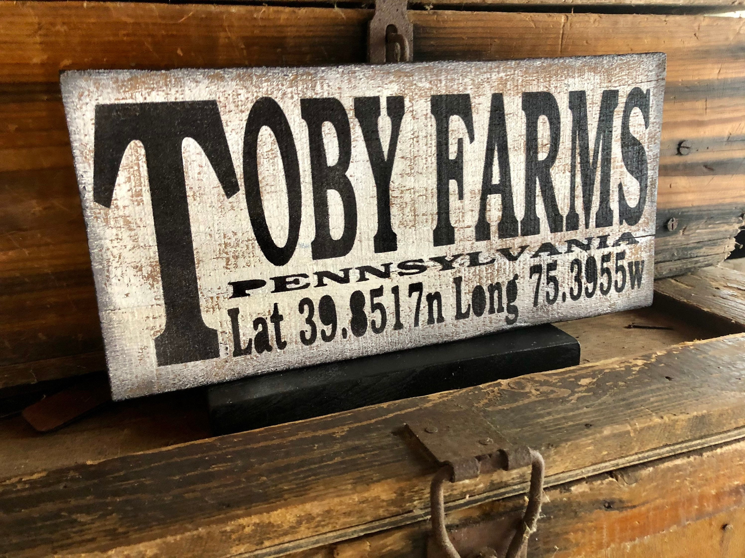 Toby Farms Pennsylvania Sign Latitude Longitude Sign Town Etsy
