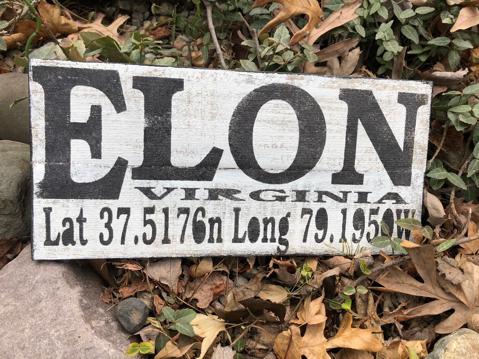 Elon Virginia Sign Latitude Longitude Sign Unique Rustic Etsy