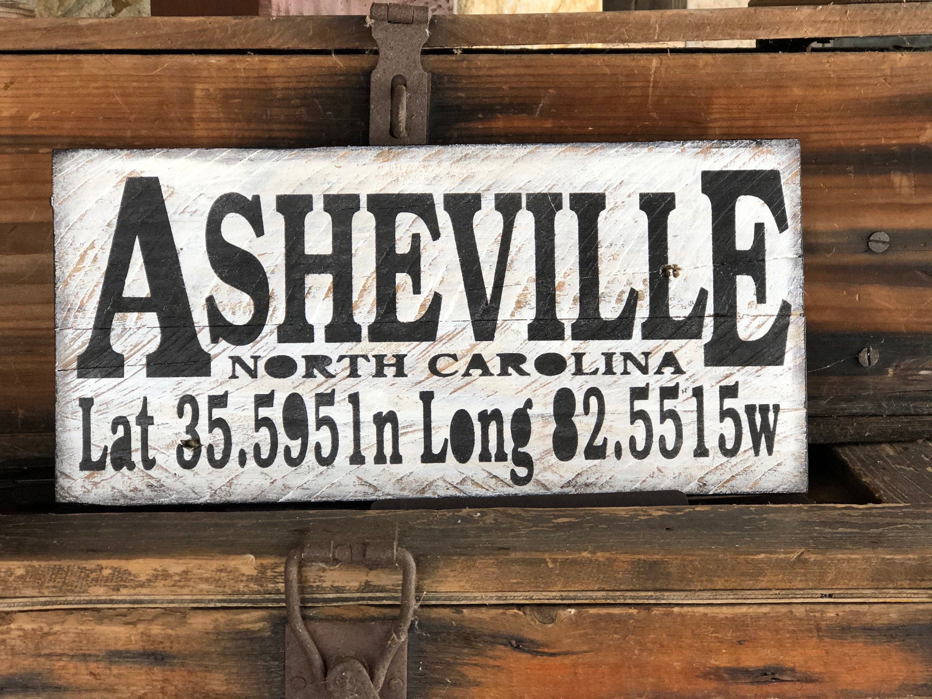 Asheville North Carolina Sign Latitude Longitude Sign Town Etsy