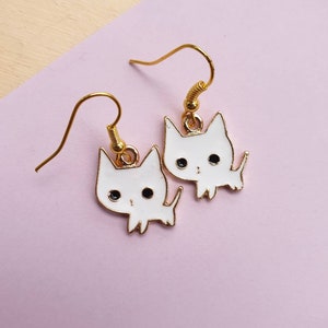 Casperina White Cat Charm Earrings for Pierced Ears