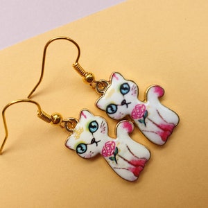 Akina Cat Cute Kawaii Cat Charm Earrings for Pierced Ears