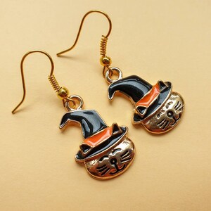 Willow Witch Cat Cute Halloween Cat Charm Earrings for Pierced Ears