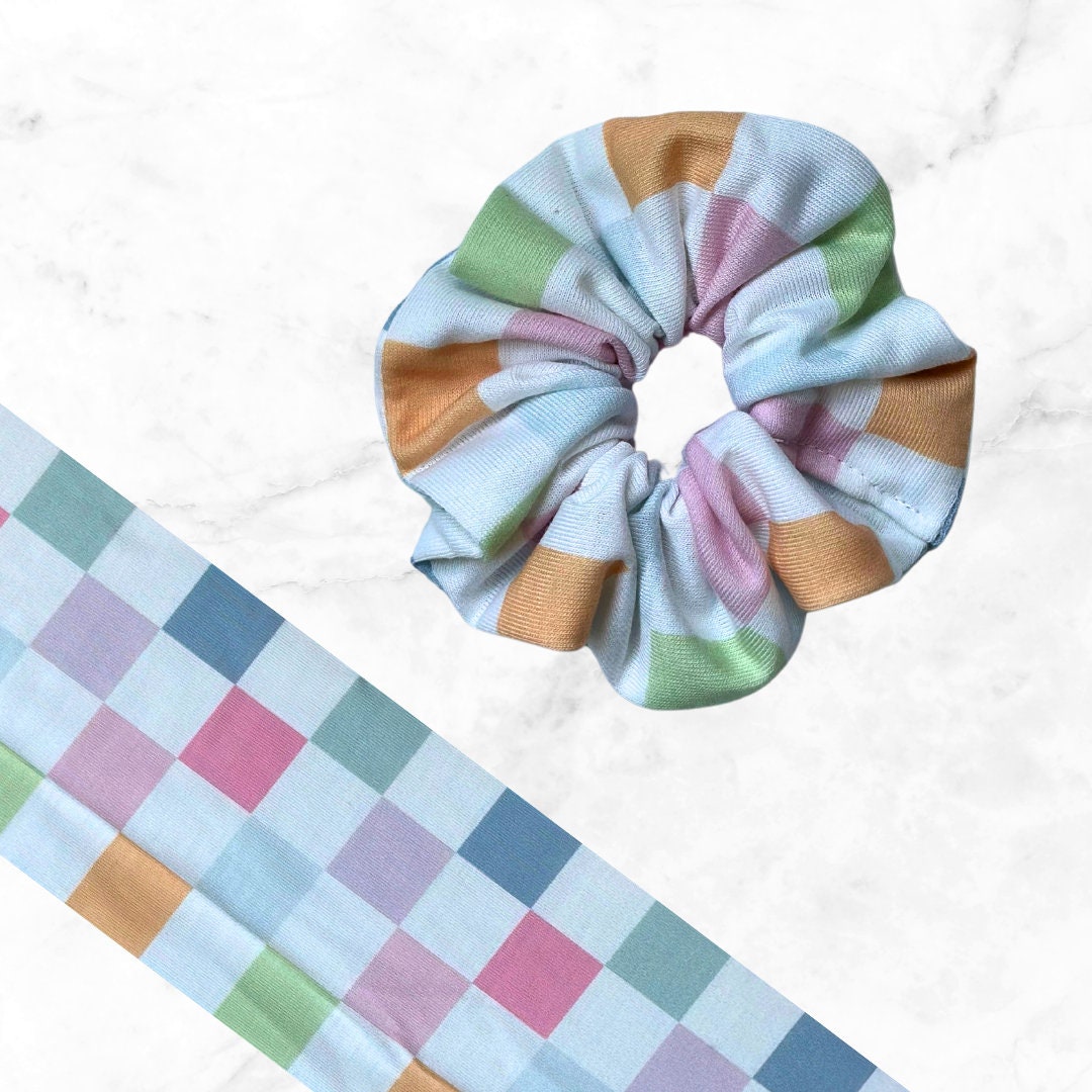 Pastel Checker Scrunchie Hair Tie - Soft Elastic Hair Accessory for ...