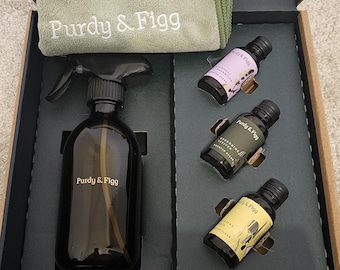 Purdy & Figg Signature Scents Counter Clean Set | Eco-Friendly Glass Bottle, Cloth, Concentrates