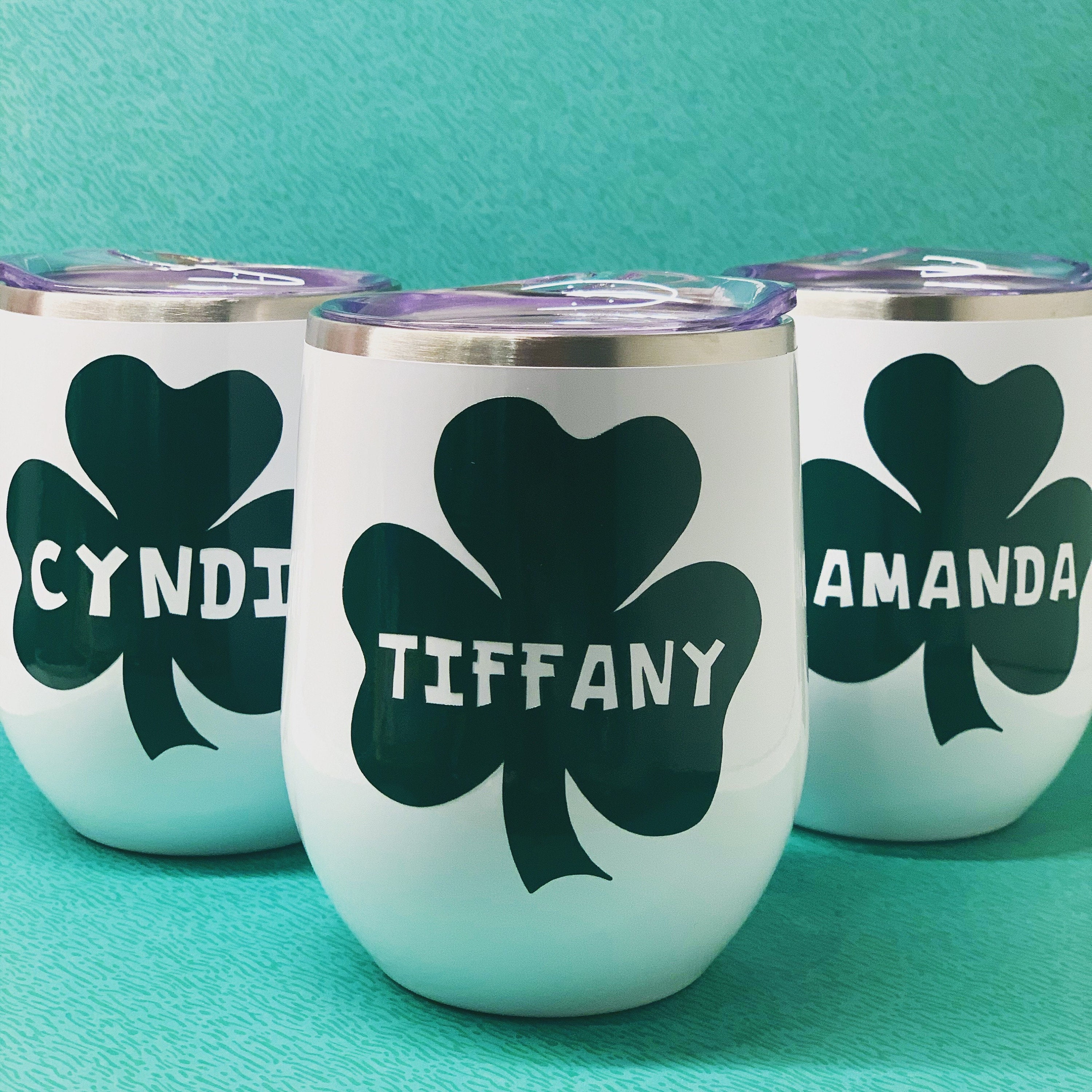 Kids Personalized St. Patrick's Day Cup With Straw Custom Tumbler With Name  Smiley Face Shamrock Four Leaf Clover 