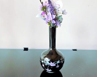 Purple Flower Black Vase Arrangement Gift